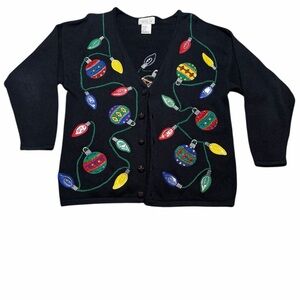 🎄✨ Mandal Bay Vintage Christmas Cardigan L Lights & Ornaments Sweater ✨🎄‎